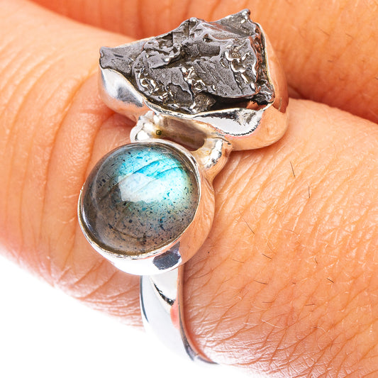 Rare Meteorite, Labradorite Ring Size 8 (925 Sterling Silver) R7133