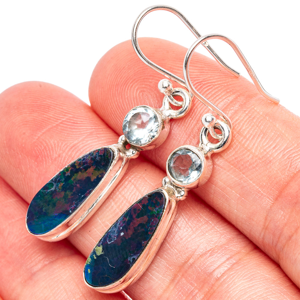 Rare Triplet Opal, Blue Topaz Earrings 1 5/8" (925 Sterling Silver) E1728