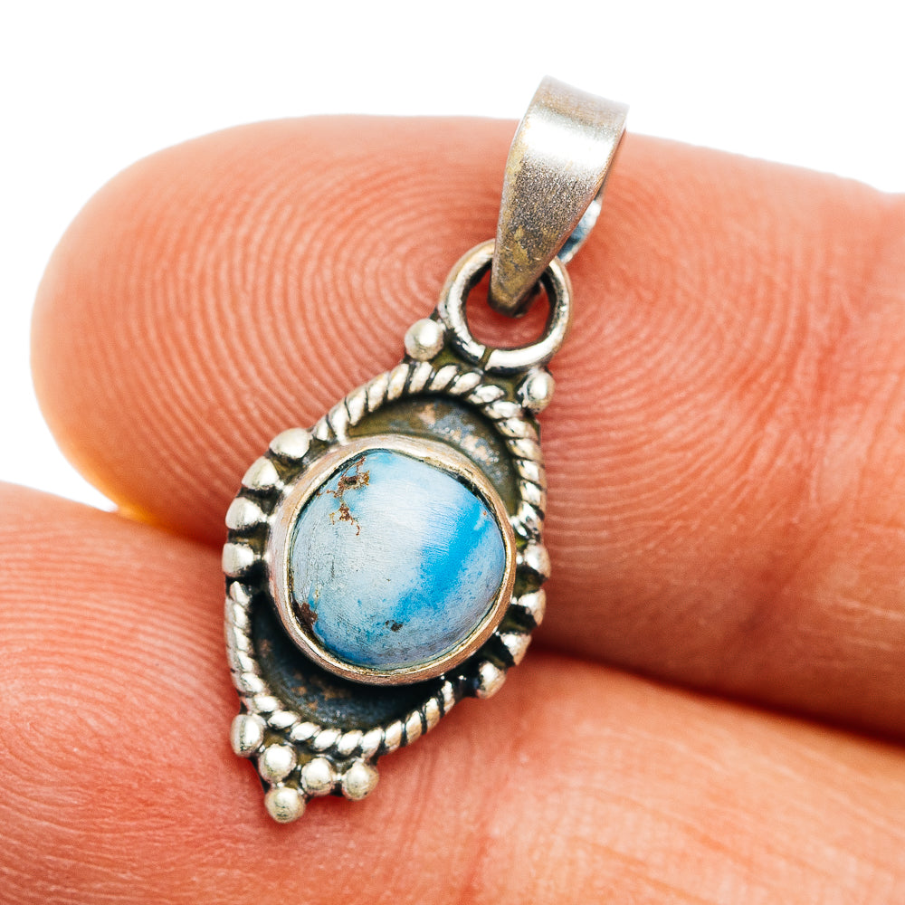 Southwestern Style Golden Hills Turquoise Pendant 7/8" (.925 Sterling Silver)