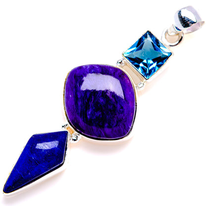 Charoite, Lapis Lazuli, Blue Topaz Pendant 2 1/4" (925 Sterling Silver) PD38161
