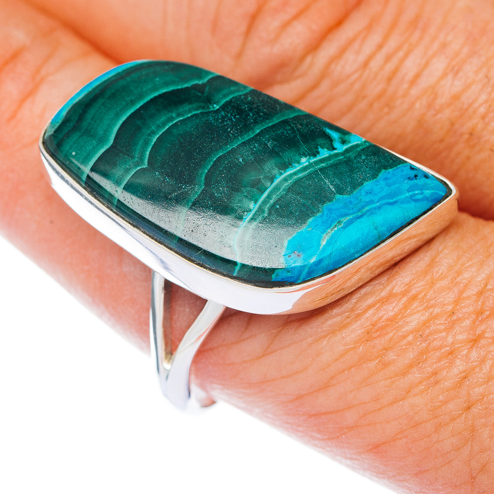 Large Premium Malachite In Chrysocolla Ring Size 10 (.925 Sterling Silver)
