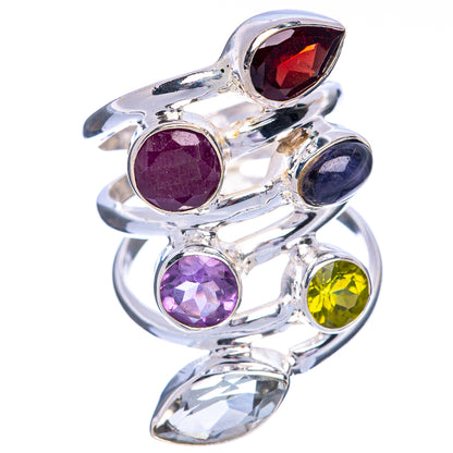 Large Garnet, Ruby, Tanzanite, Amethyst, Peridot, White Quartz Ring Size 5.75 (925 Sterling Silver) R144683