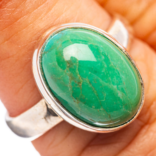 Sterling silver ring with oval green variscite cabochon in bezel setting