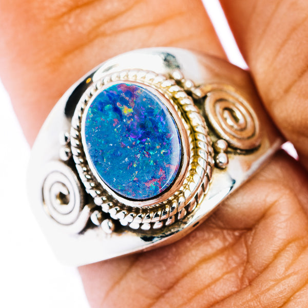 Doublet Opal Ring Size 7 Adjustable (.925 Sterling Silver)