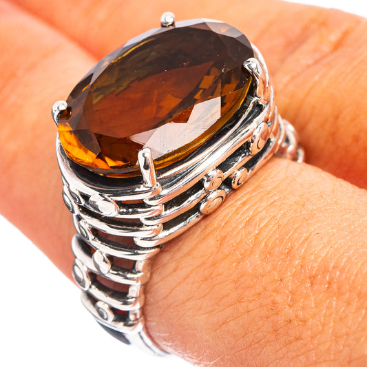 Sterling silver ring with faceted oval beer quartz and multi-row prong setting