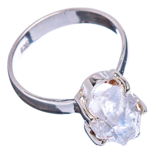Faceted Dumortierite quartz ring in .925 sterling silver, side view with prongs