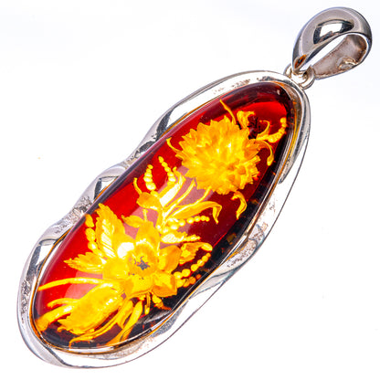 Ana Silver Co Baltic Amber Cameo Pendant 2 5/8" (925 Sterlnig Silver)