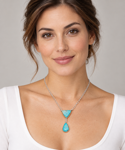 Southwestern Style Hachita Turquoise Necklace 21" (.925 Sterling Silver)