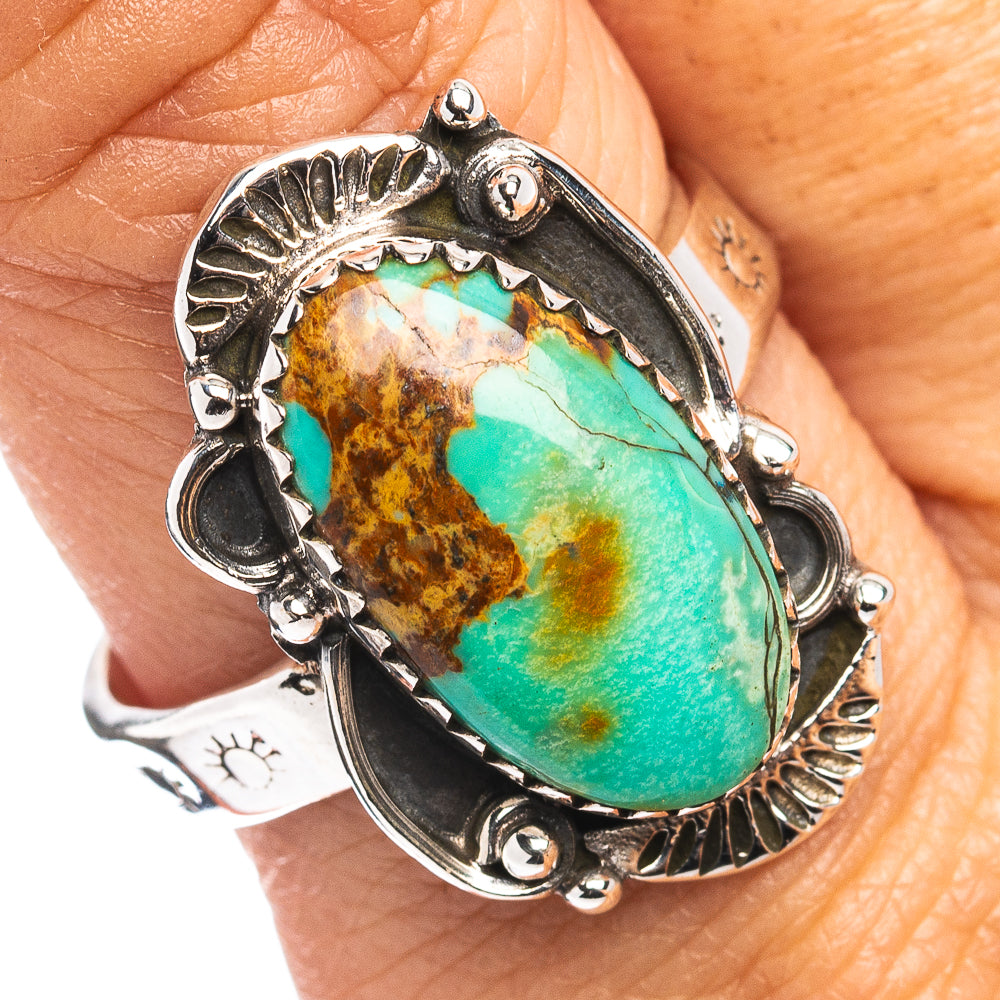 Exclusive Southwestern Style Hubei Turquoise Ring Size 9 Adjustable (.925 Sterling Silver)
