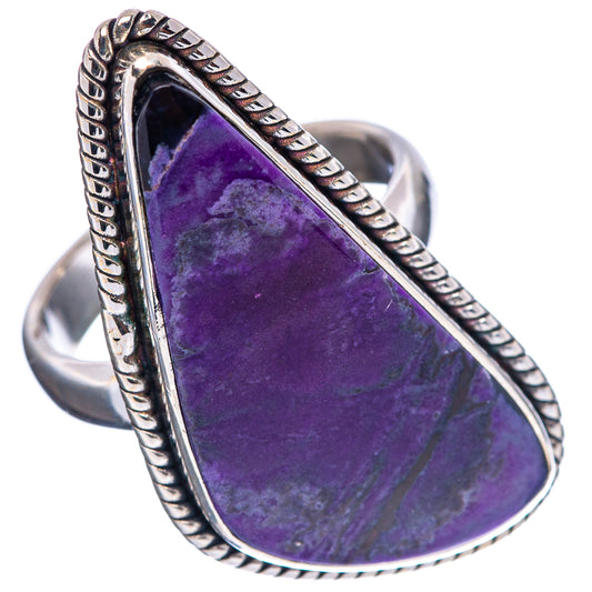 Sterling silver sugilite ring with purple teardrop stone and braided edge, size 6.75