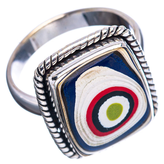 Sterling silver ring with blue bordered inlay and white/red target pattern