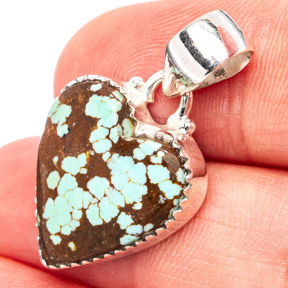 Rare Number 8 Mine Turquoise Heart Pendant 1 1/8" (.925 Sterling Silver)