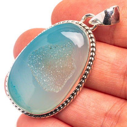 Chalcedony Druzy Pendant 1 3/4" (925 Sterling Silver) P38801