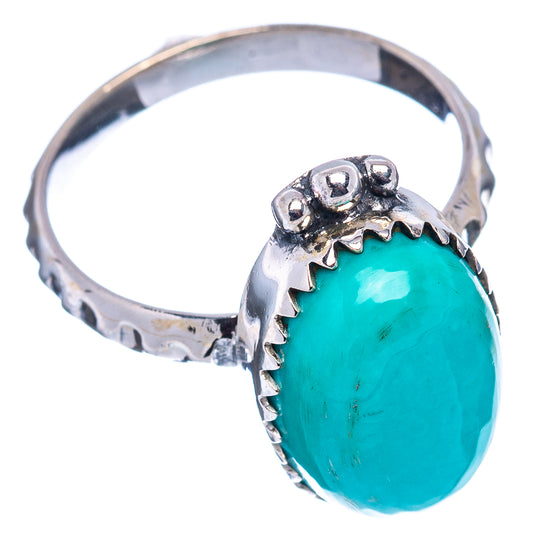 Turquoise oval cabochon sterling silver ring, sculpted band, size 7