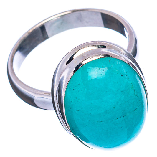 Sterling silver amazonite ring, round turquoise cabochon, size 6