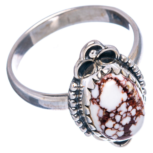 Sterling silver oval jasper ring, marbled brown-and-white stone, size 8
