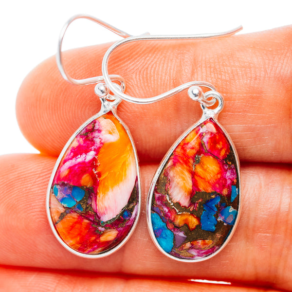 Pink Dahlia Turquoise Earrings 1 1/2" (.925 Sterling Silver)