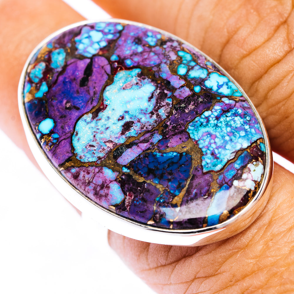 Purple Copper Turquoise Ring Size 8 Adjustable (.925 Sterling Silver)
