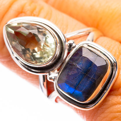 Large Labradorite, White Quartz Ring Size 9 (925 Sterling Silver) R140644