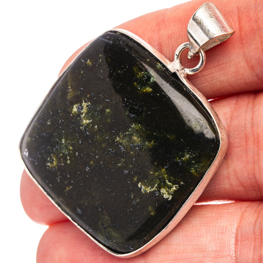 Silver-plated pendant with dark jasper stone and silver bail, square cabochon.