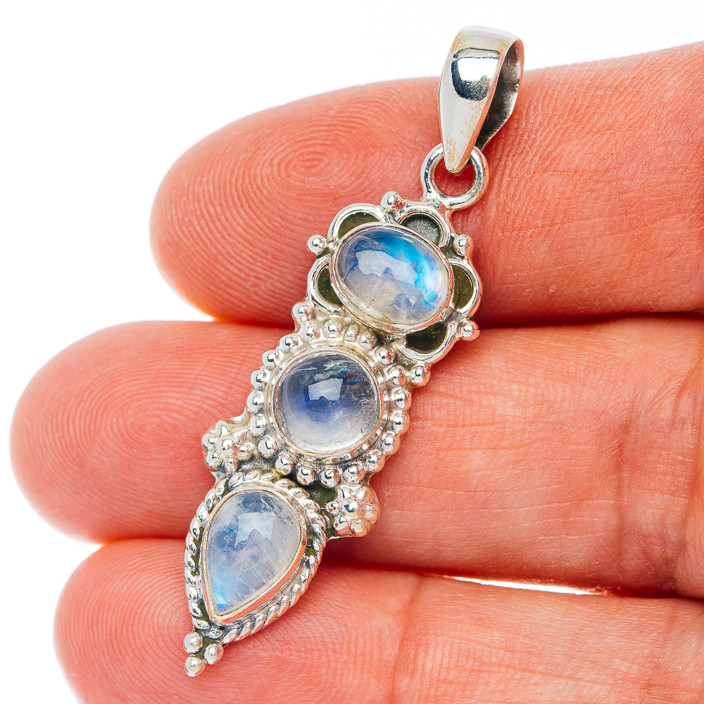 Rainbow Moonstone Pendant 1 7/8" (.925 Sterling Silver)