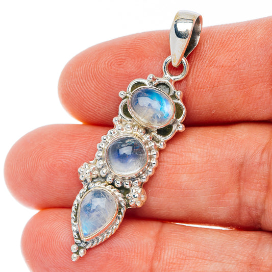 Rainbow Moonstone Pendant 1 7/8" (.925 Sterling Silver)