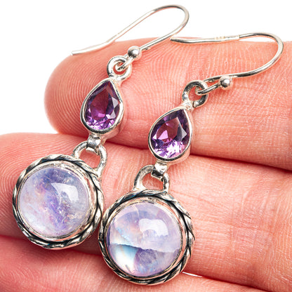 Rainbow Moonstone, Amethyst Earrings 1 5/8" (925 Sterling Silver) E432686