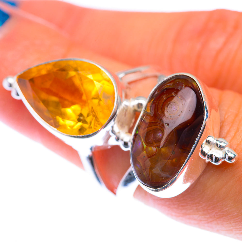 Large Faceted Citrine, Mexican Fire Agate Ring Size 6 (925 Sterling Silver) RING139995