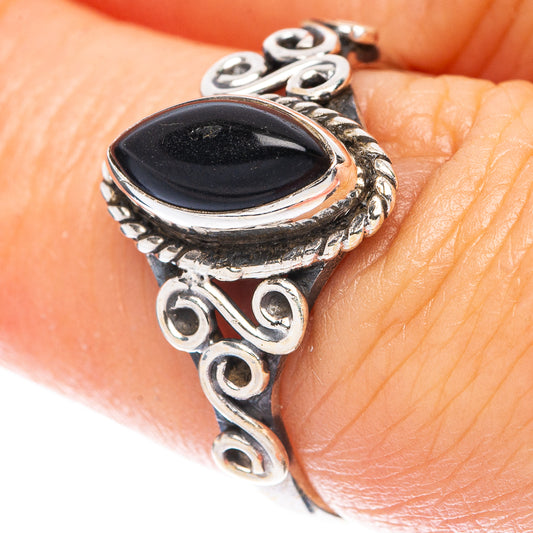 Black Onyx Dainty Ring Size 7 (925 Sterling Silver) R5760