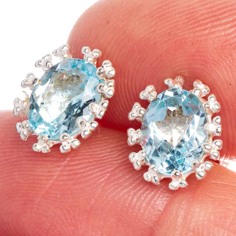 Blue Topaz Dainty Earrings 3/8" (925 Sterling Silver) E433565