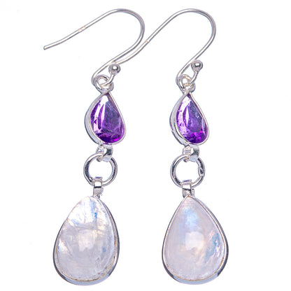 Rainbow Moonstone, Amethyst Earrings 1 7/8" (.925 Sterling Silver)
