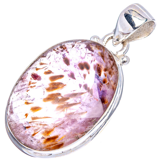Cacoxenite pendant in .925 sterling silver with oval light purple speckled cabochon