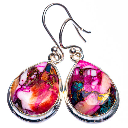 Kingman Pink Dahlia Turquoise Earrings 1 3/8" (925 Sterling Silver) E432752