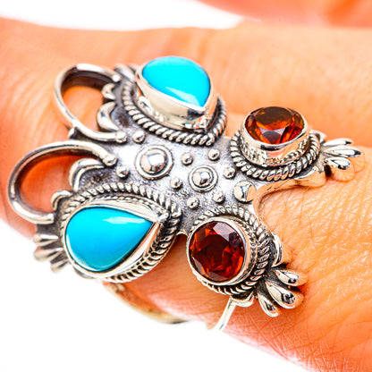 Large Sleeping Beauty Turquoise, Garnet Ring Size 8.5 (925 Sterling Silver) RING137925