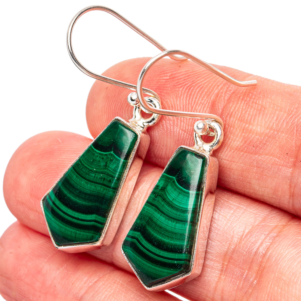 Malachite Earrings 1 5/8" (925 Sterling Silver) E2793