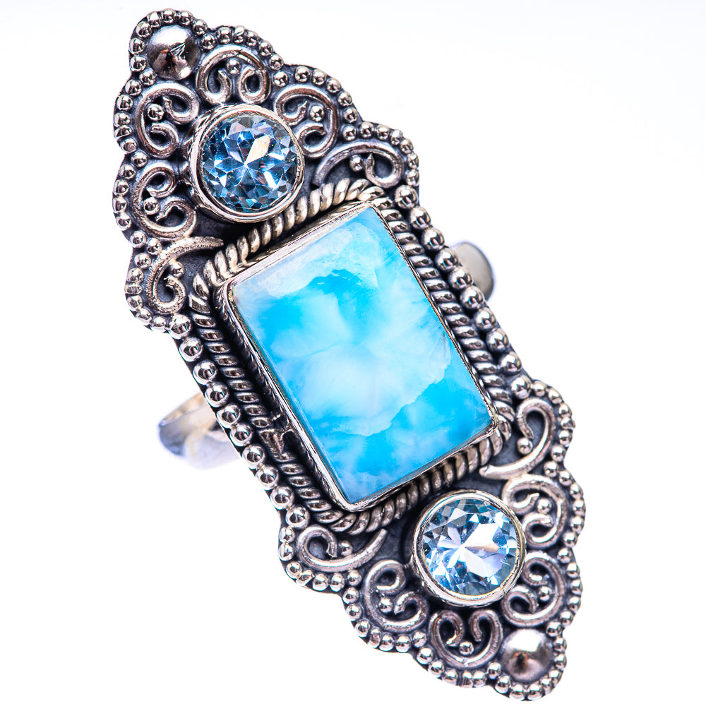 Large Larimar, Blue Topaz Ring Size 7 (925 Sterling Silver) R140621