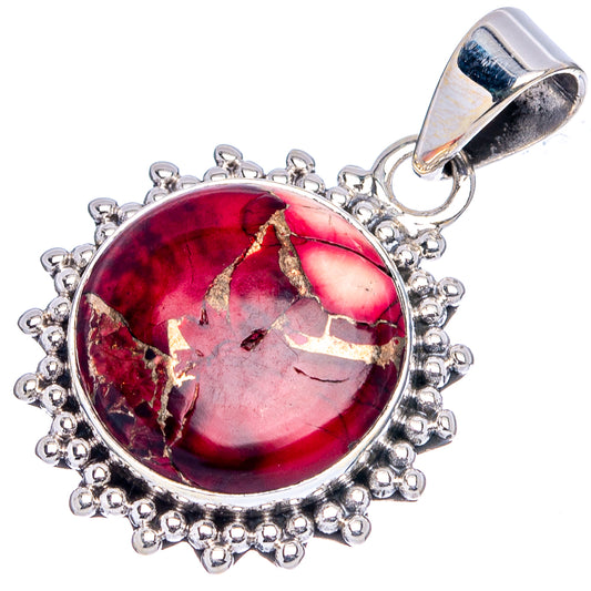 Oval red gemstone pendant with ornate silver bead border and clasp bail, .925 sterling silver.