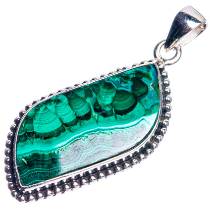 Malachite In Chrysocolla 925 Sterling Silver Pendant 1 3/4"