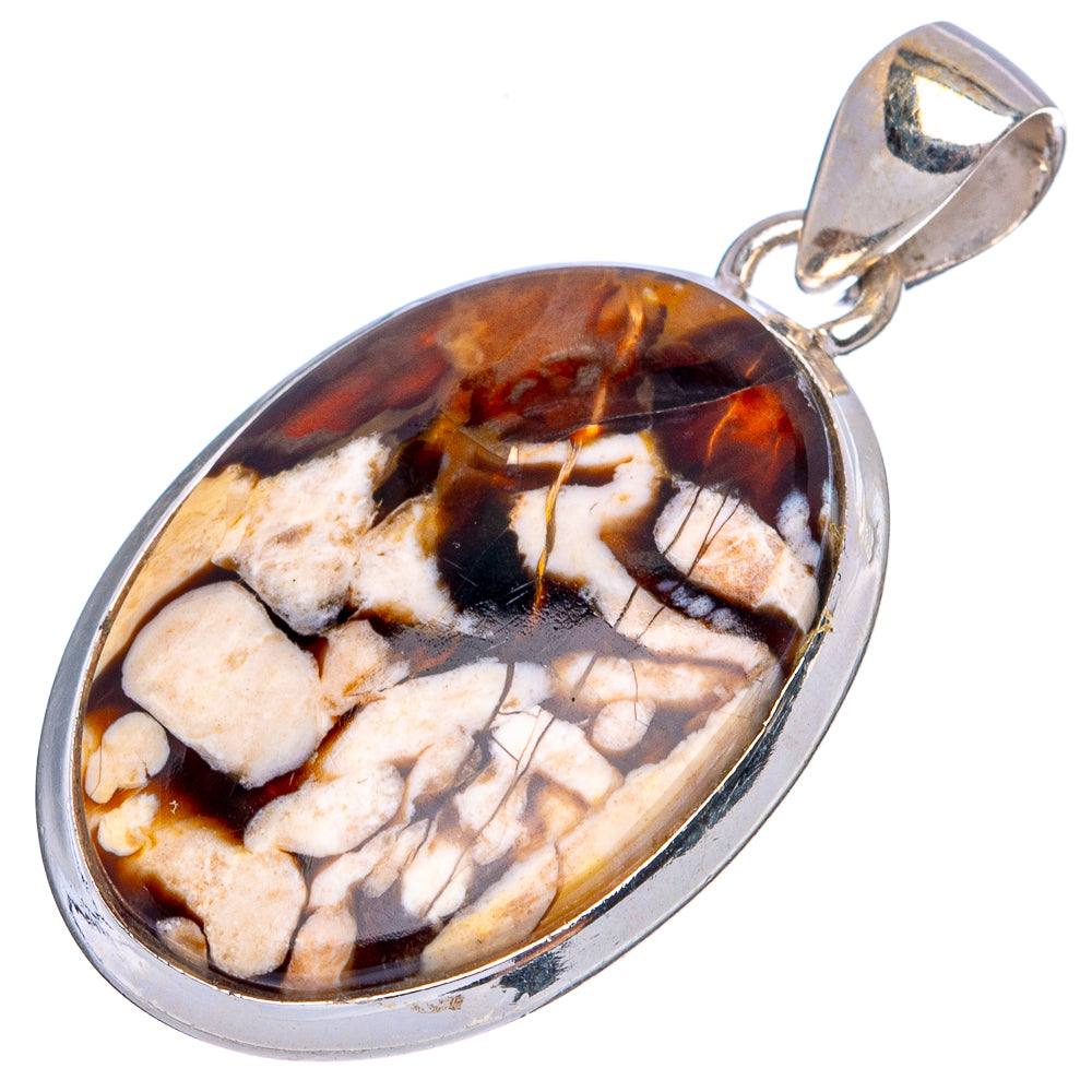 Oval jasper pendant on silver bail, featuring amber, tan, and dark brown marbling