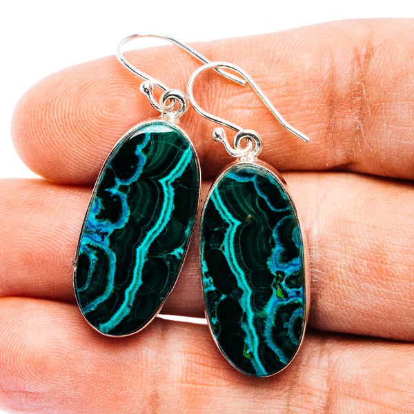Premium Malachite In Chrysocolla Earrings 1 5/8" (.925 Sterling Silver)