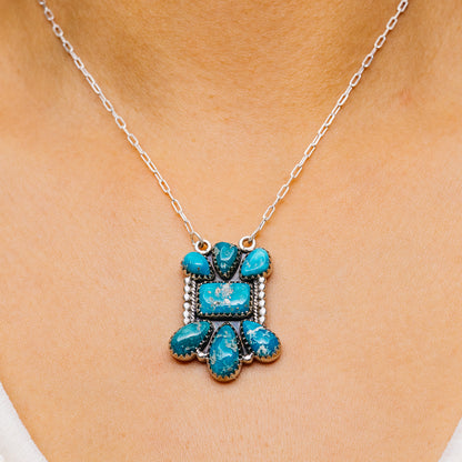 Southwestern Style White Water Turquoise Necklace 16 to 18" (.925 Sterling Silver)