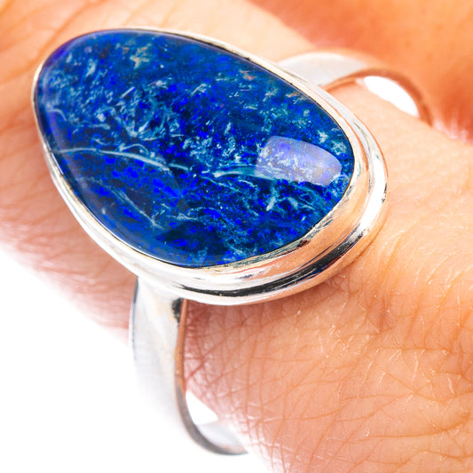 Oval blue opal triplet ring in polished 925 sterling silver, size 10.75