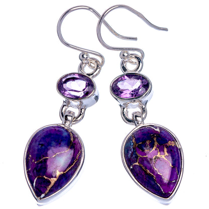 Purple Copper Composite Turquoise, Amethyst Earrings 1 5/8" (925 Sterling Silver) E433026