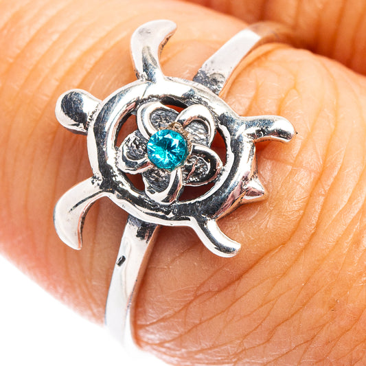 Sterling silver seaturtle ring with blue cubic zirconia center