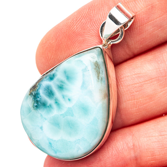 Larimar teardrop pendant in .925 sterling silver, light blue stone with silver frame