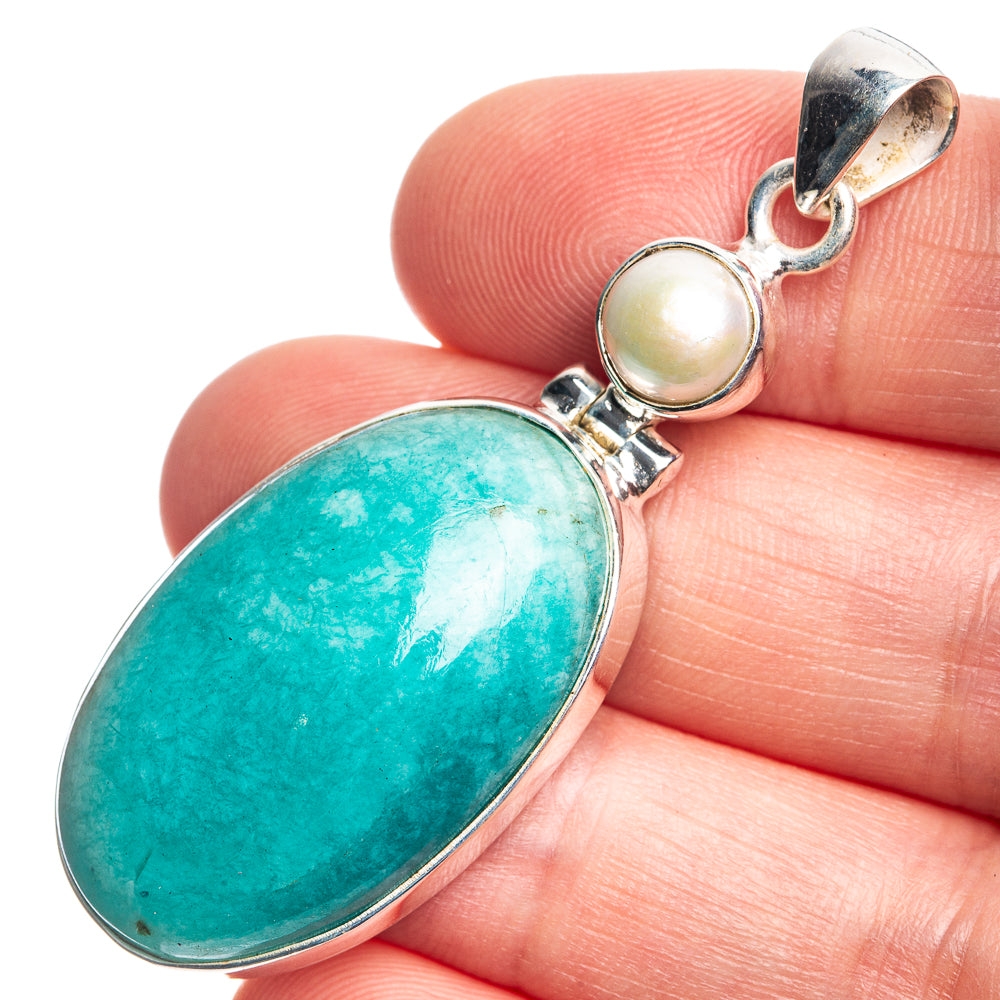 Peru Amazonite, Cultured Pearl Pendant 2 1/8" (925 Sterling Silver) P39111