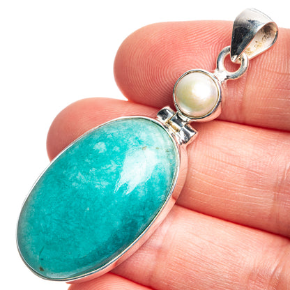Peru Amazonite, Cultured Pearl Pendant 2 1/8" (925 Sterling Silver) P39111