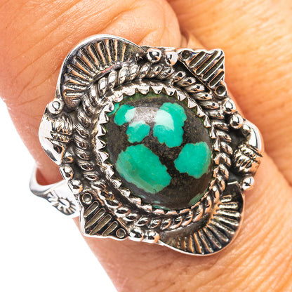 Exclusive Southwestern Style Hubei Turquoise Ring Size 9 Adjustable (.925 Sterling Silver)
