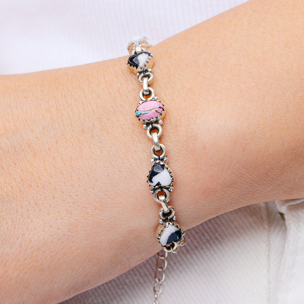 Southwestern Style White Buffalo Turquoise, Cotton Candy Turquoise Bracelet 8 5/8" (.925 Sterling Silver)