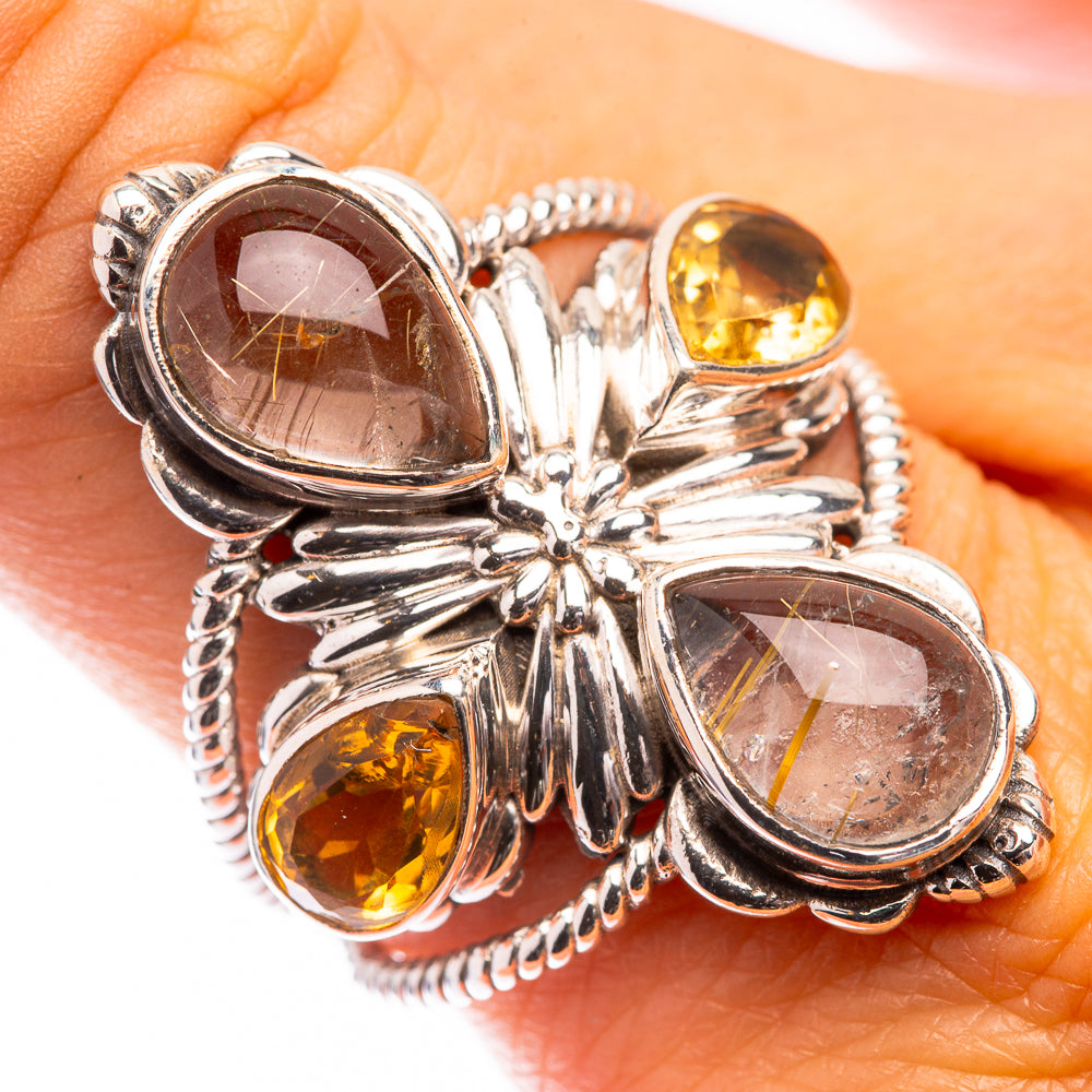 Large Rutilated Quartz, Citrine Ring Size 9 (925 Sterling Silver) R141430